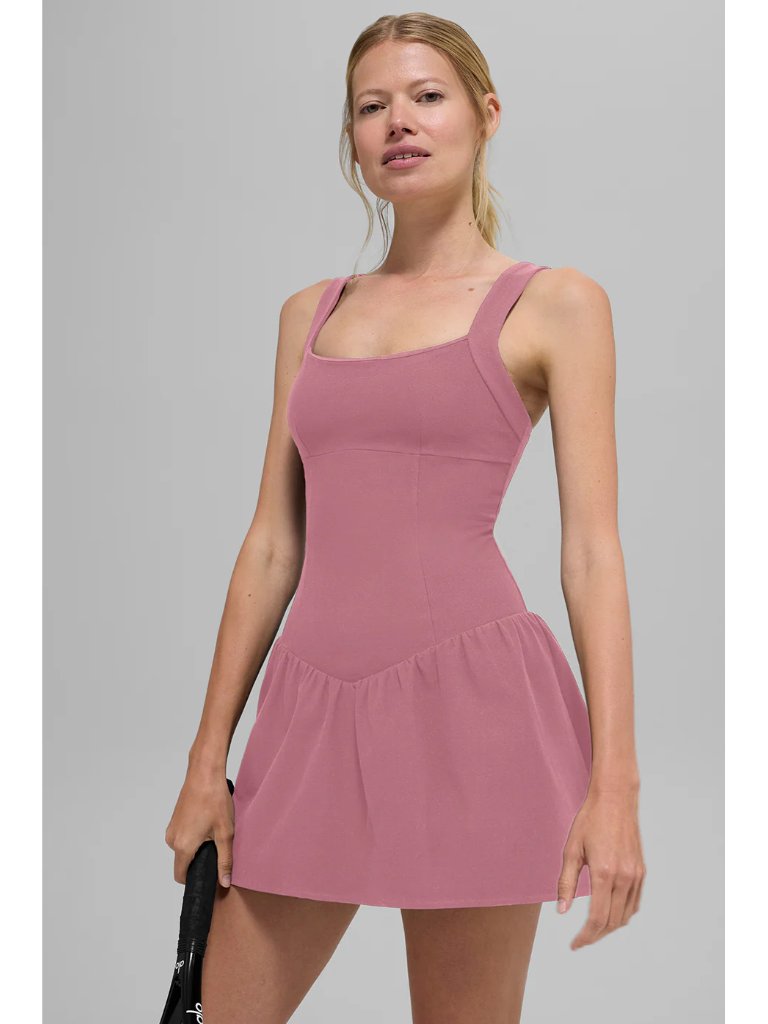 Nwt Alo Yoga Pink Wild Rose Alosoft Break Point Knit Jersey Mini Tennis Dress Xs